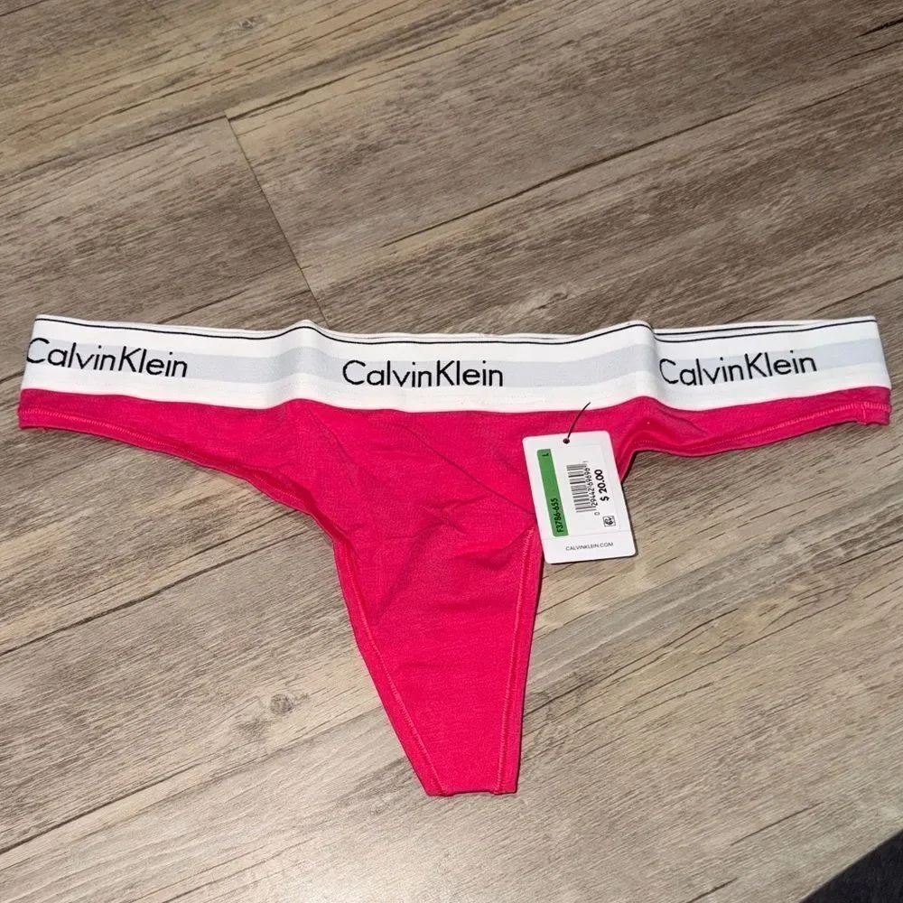 Calvin Klein Hot Pink Thong with White Logo Waistband